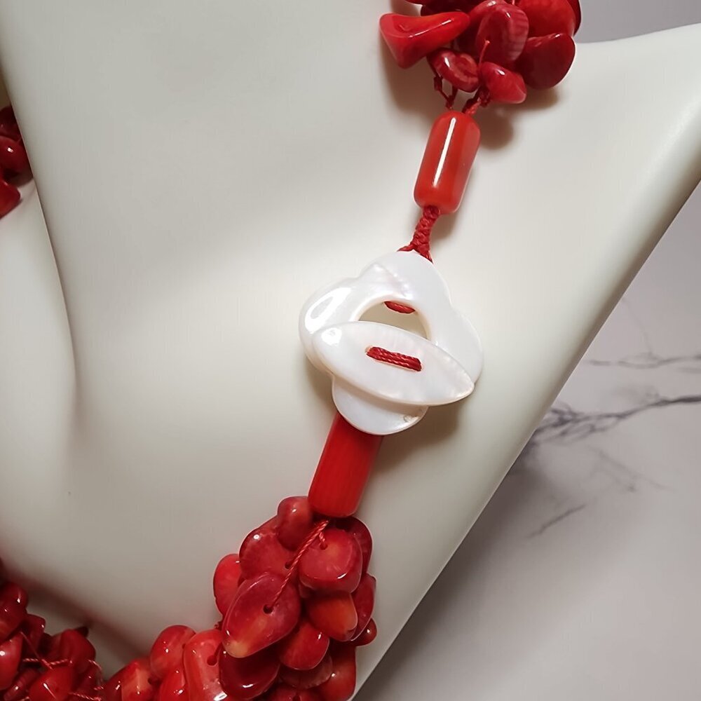 Multi-Strand Red Coral Chips Necklace - Picture 3 of 6